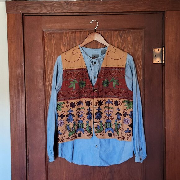 Vintage Liz Wear Button Down and Embroidered Vest Set - Picture 1 of 14